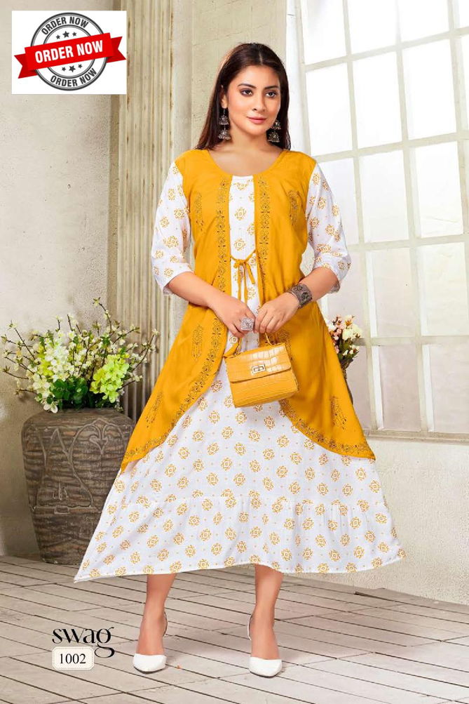 Swag Vol 1 By Ft Diamond Work Rayon Printed Long Kurtis Wholesale Online
